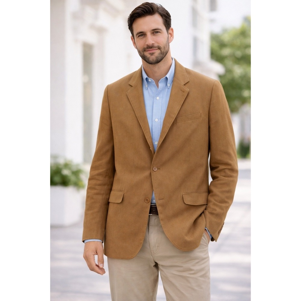 Vintage KINGS COURT Mens Camel Linen Cotton Blazer Sport Coat Jacket Size 48T